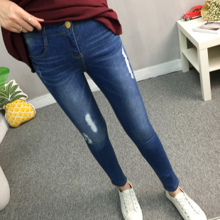 大爱破洞款  弹力高腰显瘦女式小脚牛仔裤  原单高品质