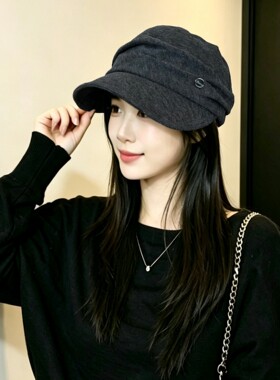 韩版褶皱马术帽女2026新款宽檐保暖帽子女秋季文艺复古时尚贝雷帽