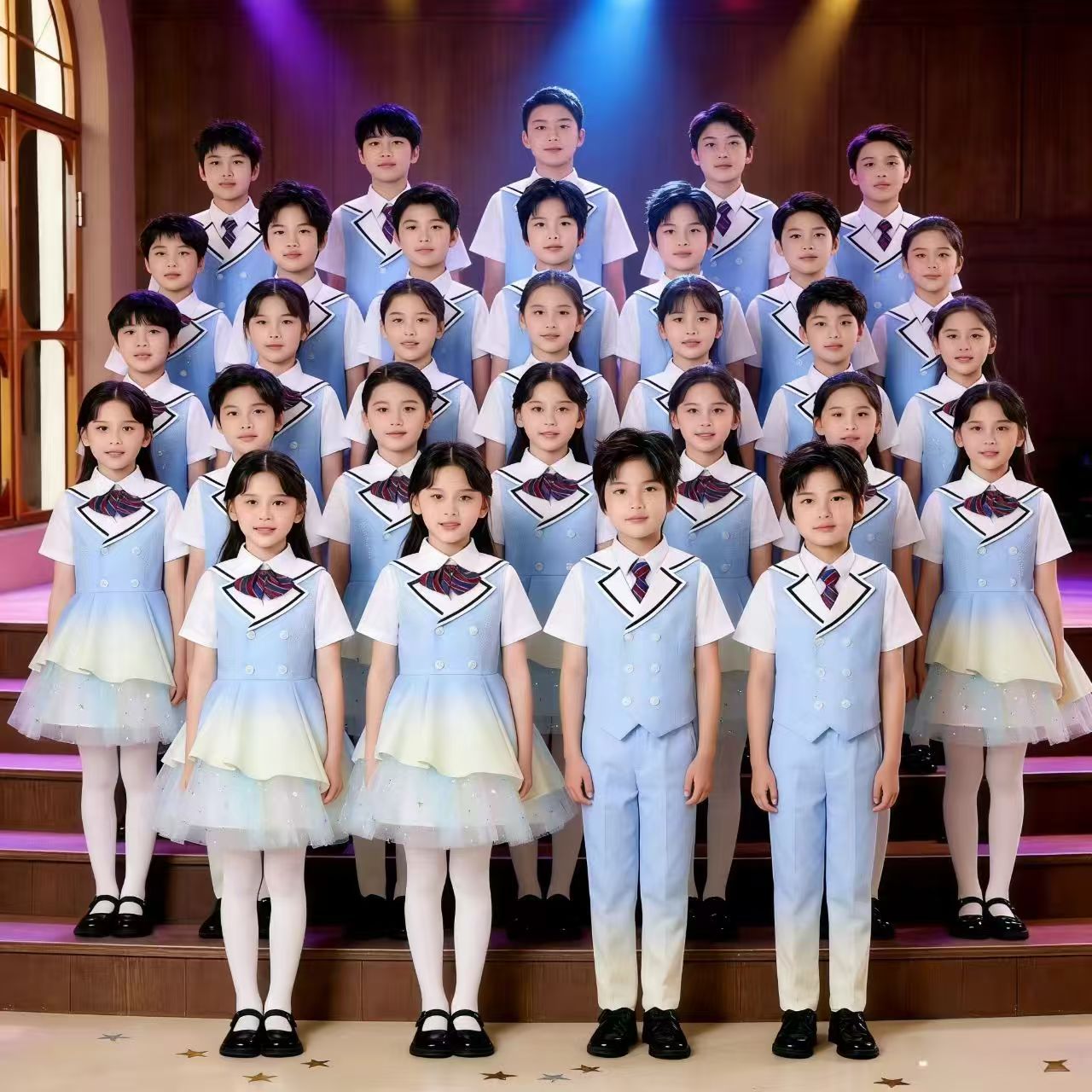 男女童学院风蓝色合唱朗诵演出服