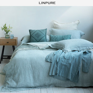 蓝铂霄霓系列工业大麻汉麻四件套小提花几何条纹床品套件星河列车