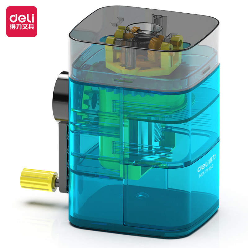 델리 71162 상부자동펜급식연필깎이 어린이 수동연필깎이 회전연필깎기 투명쉘