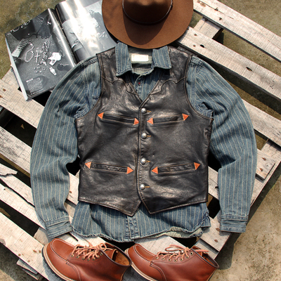 美式复古真皮马甲意大利植鞣羊皮