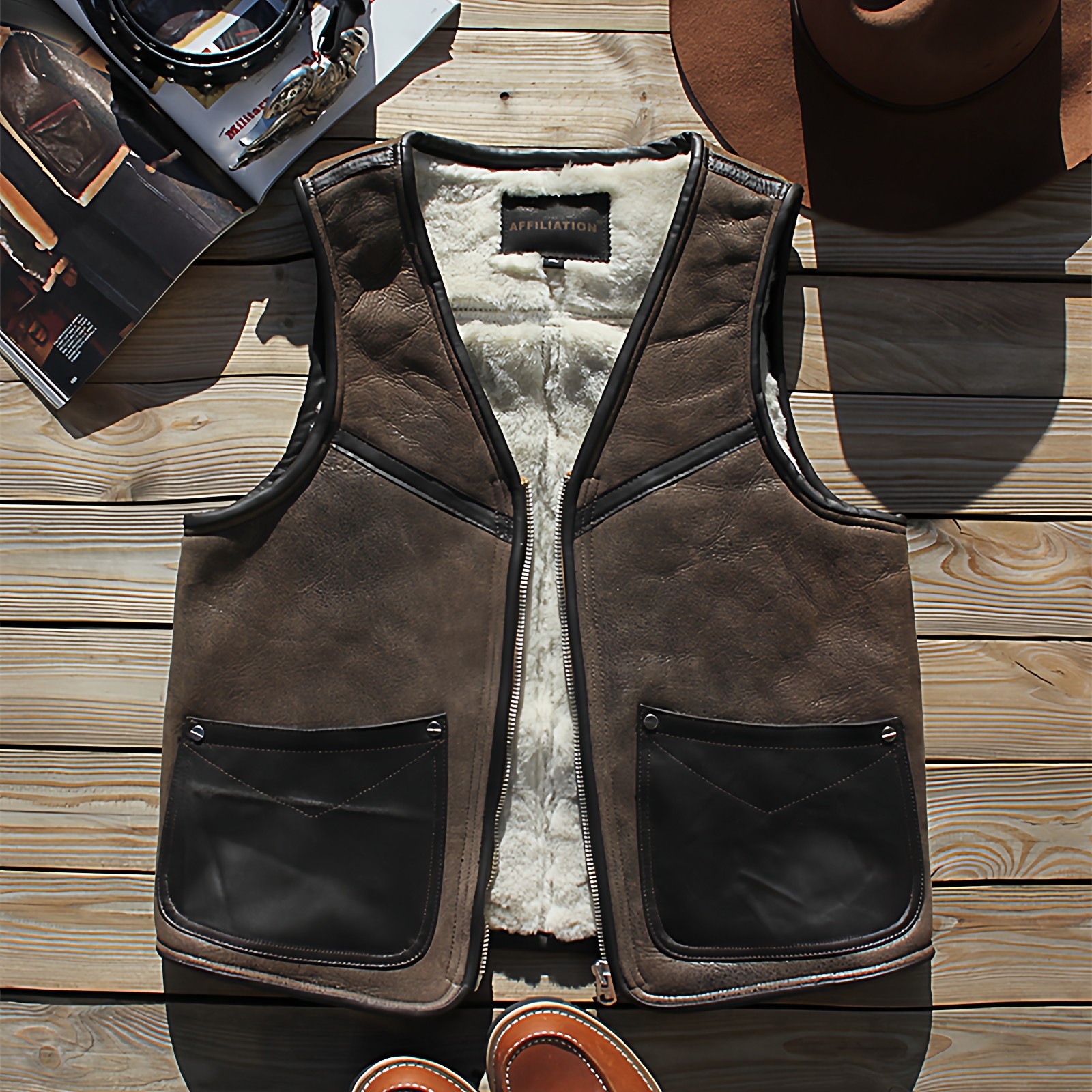 冬季原生态皮毛一体绵羊皮马甲男士机车休闲B3真皮保暖坎肩背心,男装,常规马甲,淘宝优惠券,粉丝福利购,淘宝优惠卷