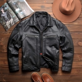 段奕宏同款 头层染透牛皮皮夹克机车外套 真皮男士 春秋单款 翻领修身