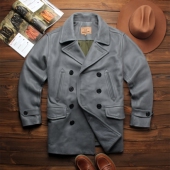 重磅1.8毫米蜡感无涂磨砂头层牛皮复古丘吉尔海军740中长款 大衣男