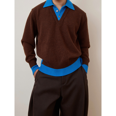 100%羊毛假两件针织毛衣