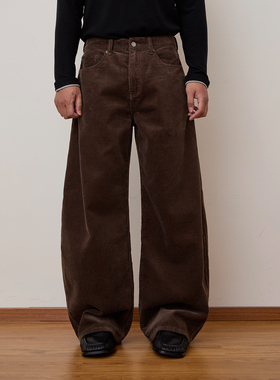COLOUR U SOUL 复古时髦进口宽条灯芯绒加厚弯刀裤男高腰休闲长裤