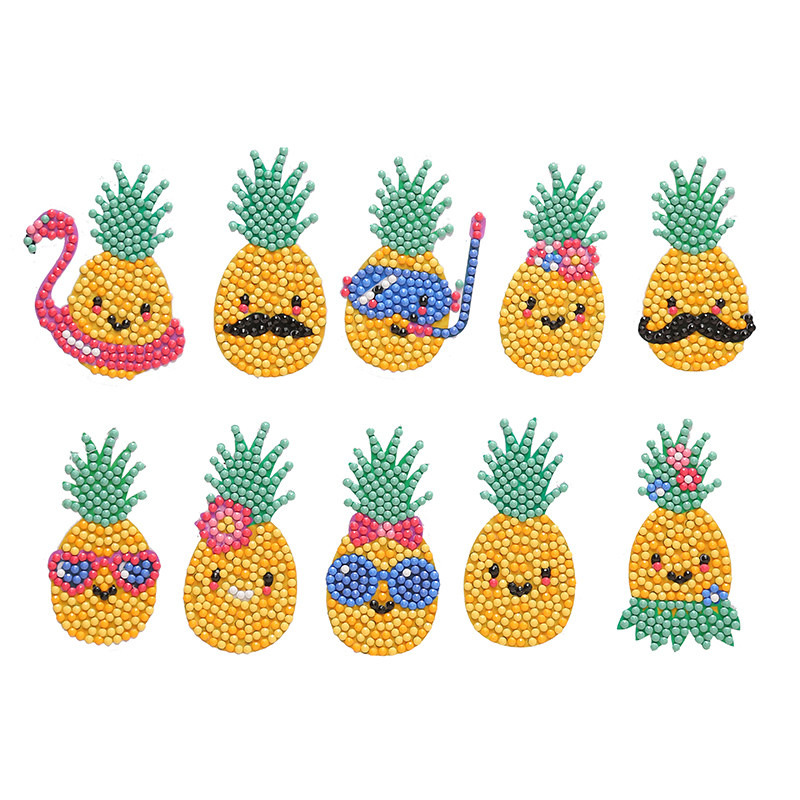 钻石画随意贴夏季夏威夷菠萝钻石画儿童diy益智贴钻装饰贴纸