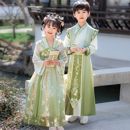 儿童汉服国学服三字经开笔礼小学生诗词演讲合唱服男女童古风班服