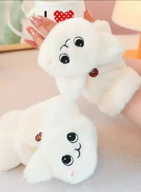 手套冬季女士可爱卡通韩版学生半指翻盖毛绒加绒加厚保暖骑行手套