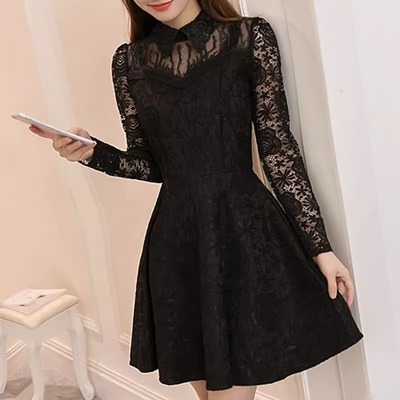 26秋冬新款蕾丝连衣裙女长袖气质百搭修身显瘦小个子打底裙春秋款