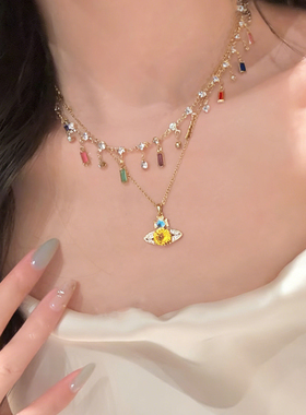 高级感彩色锆石流苏项链