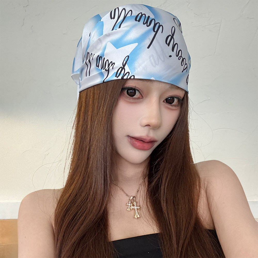 美式甜酷星星印花头巾千禧y2k辣妹方巾发带街头街舞抹胸披肩丝巾
