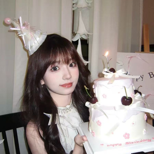 氛围感可爱蝴蝶结毛球生日帽发夹