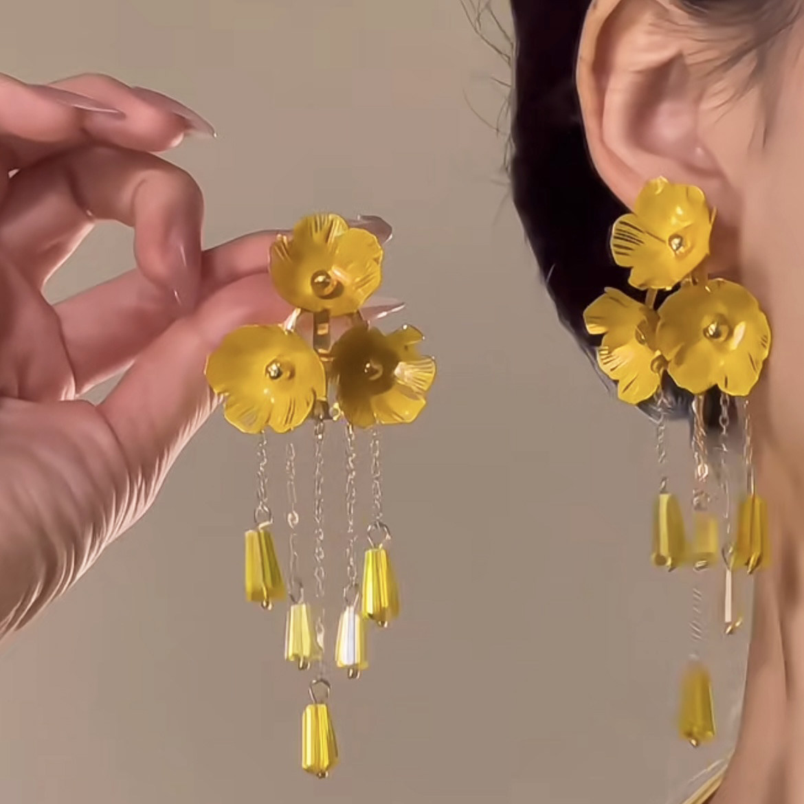 国风高级感金色花朵流苏耳环女度假风长款精致夸张耳饰轻奢耳坠,饰品/流行首饰/时尚饰品新,耳环,淘宝优惠券,粉丝福利购,淘宝优惠卷