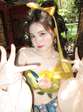 单层黄色蝴蝶结飘带发夹高级感甜美超仙温柔边夹清冷感气质发饰