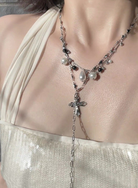 仿珍珠y2k甜酷十字架项链