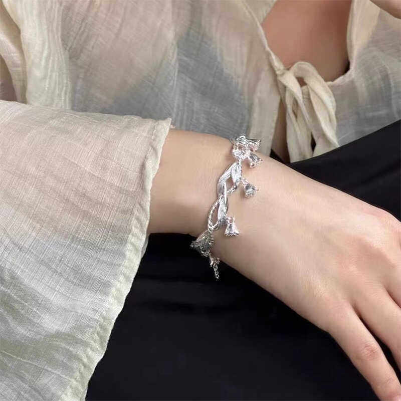 民族风复古铃兰花手镯女气质小众高级感开口手链国风精致个性手饰