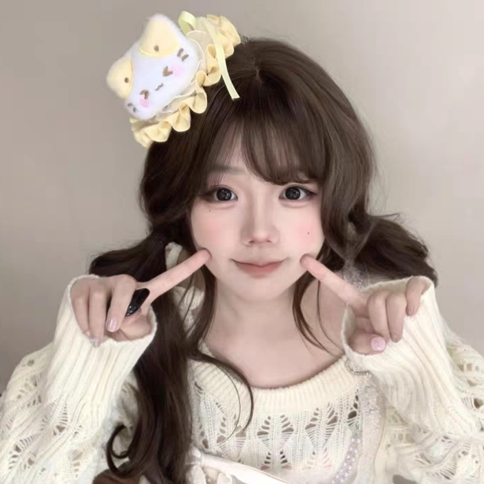 日系甜美黄色小猫咪发夹女少女感卡通花边小礼帽lolita边夹头饰 - 实物图