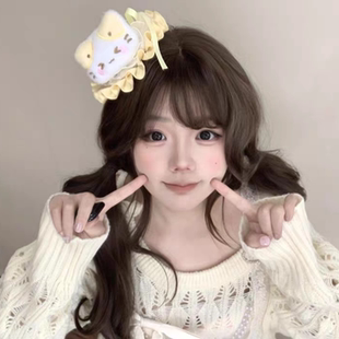 日系甜美黄色小猫咪发夹女少女感卡通花边小礼帽lolita边夹头饰