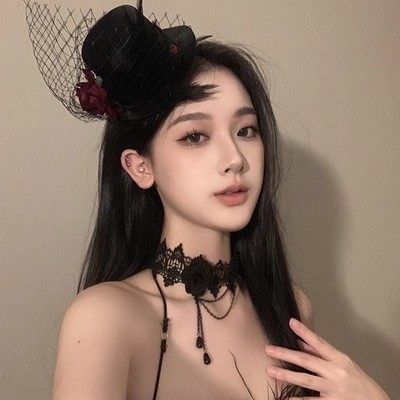 哥特风红玫瑰羽毛网纱发夹发饰