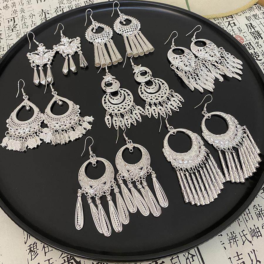 新中式仿苗银风铃流苏耳环轻奢简约小众高级感民族风耳钉精致耳饰