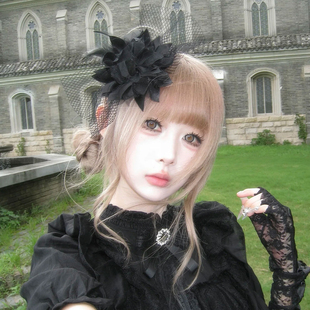 赫本复古黑色网纱花朵小礼帽发夹女哥特风暗黑羽毛发饰lolita头饰