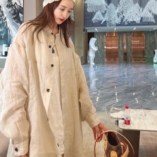 苎麻防晒衬衫薄款轻奢高级感中长款外套女款夏微透松弛风开衫外搭