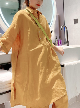 亚麻七分袖衬衫女新款2025年外穿夏薄款百搭棉麻可盐可甜炸街上衣