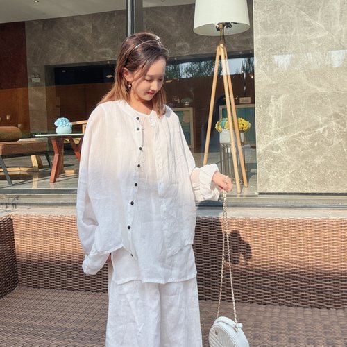 宽松休闲长袖亚麻薄款衬衫外套女
