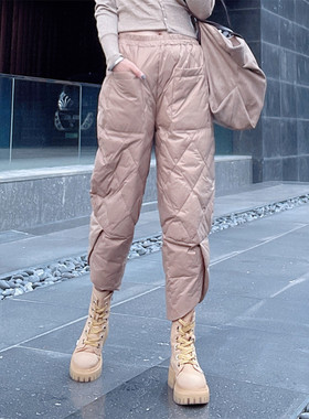 高级羽绒裤女外穿时尚洋气2025冬季新款八分时髦羽绒棉裤潮鹅绒裤
