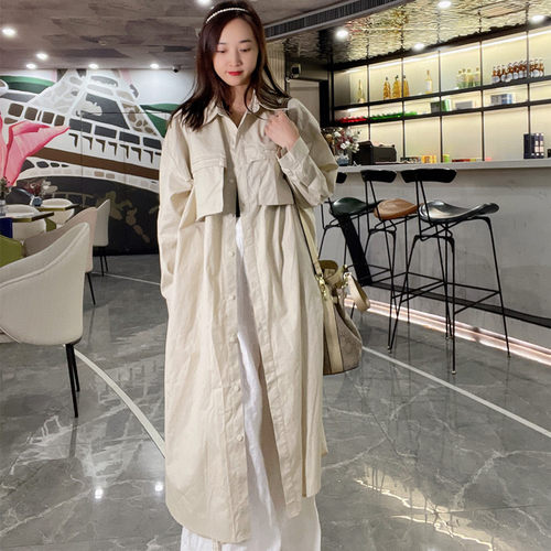 宽松休闲单排扣长袖棉布大兜衬衫
