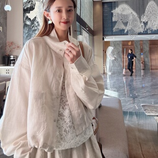 今年流行的女装外套薄款立领亚麻短款洋气高级感棉麻气质女士上衣