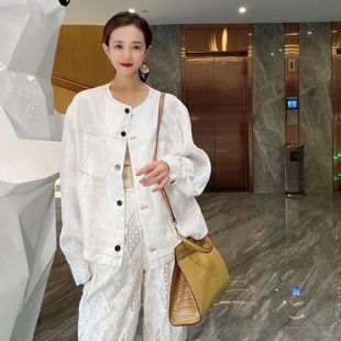 女款春装外套薄款亚麻衬衫圆领宽松网红洋气棉麻炸街独特漂亮上衣