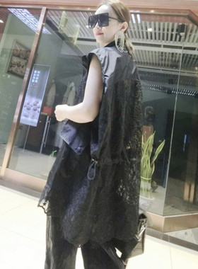 bf马甲女夏外穿薄款百搭透明刺绣宽松欧货时尚新款外搭开衫马夹潮