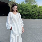 薄款 独特漂亮苎麻上衣女宽松超好看夏季 棉麻防晒衬衫 轻奢高级感潮