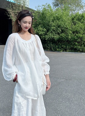 独特漂亮苎麻上衣女宽松超好看夏季棉麻防晒衬衫薄款轻奢高级感潮
