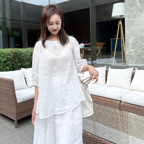 苎麻小衫宽松亚麻洋气短袖女上衣