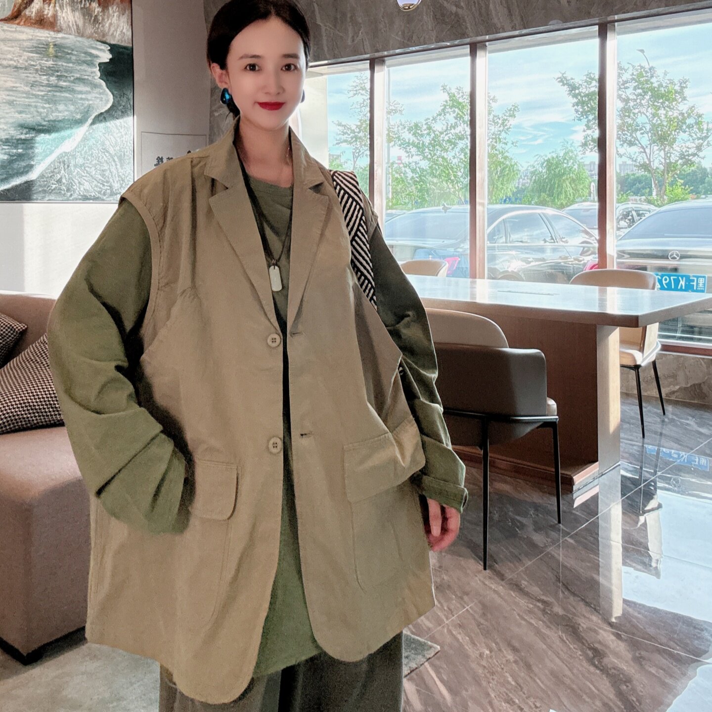 西装领女款薄款棉布马甲秋新款图片