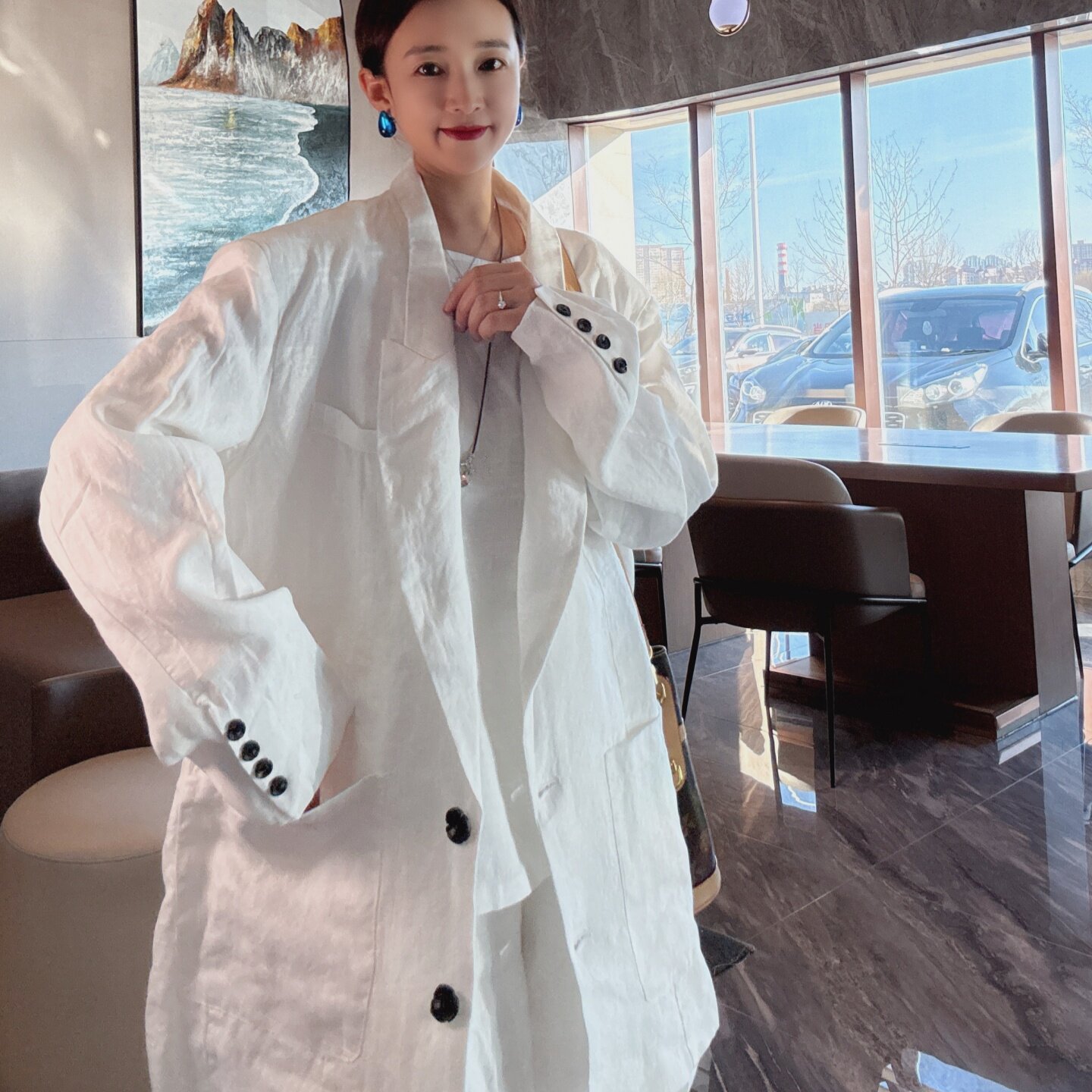 日系亚麻西装外套女春季新款宽松显瘦松弛感老钱风极简休闲上衣潮