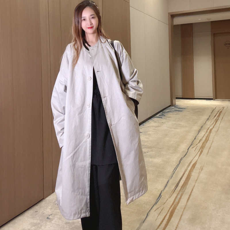 风衣女款2025新款圆领宽松中长款