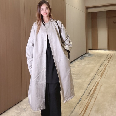 风衣女款2025新款圆领宽松中长款