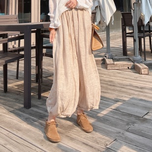 亚麻松弛感裤子女款夏薄款宽松慵懒风显瘦不撞款洋气九分休闲裤潮