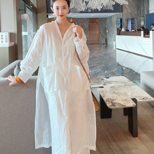 薄款 棉麻亚麻上衣女高端V领开叉宽松慵懒风夏防晒衬衫 轻奢高级感