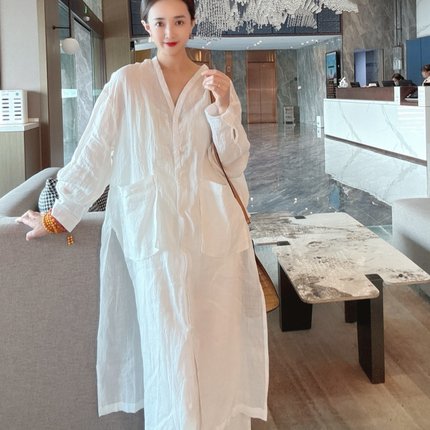 洋气苎麻上衣女高端V领开叉宽松慵懒风夏防晒衬衫薄款轻奢高级感