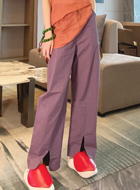 2025年超火的裤子女款夏薄款棉布开叉直筒欧货高级感洋气九分裤潮
