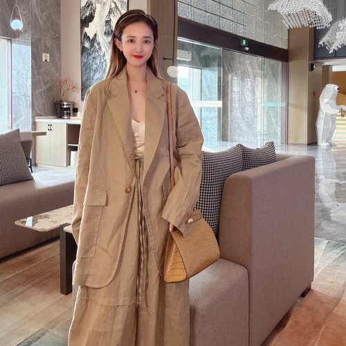 西装外套女宽松慵懒风春季薄棉麻