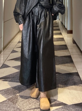阔腿裤宽松慵懒风皮裙裤女九分春秋约会裤子2024新款今年流行爆款