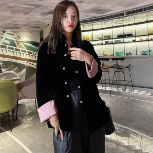 外套女款潮新款爆款秋季宽松盘扣中式欧货洋气高级金丝绒女式上衣