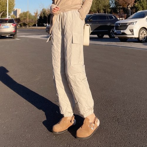 常规自然腰白鸭绒大兜束脚羽绒裤